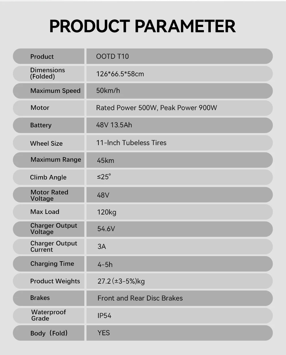 T10 Portable E-Scooter 900W Peak Power 48V 13.5/18 Ah Battery Electric Scooter for Adults 11inch Off-road Tire Scooters Electric