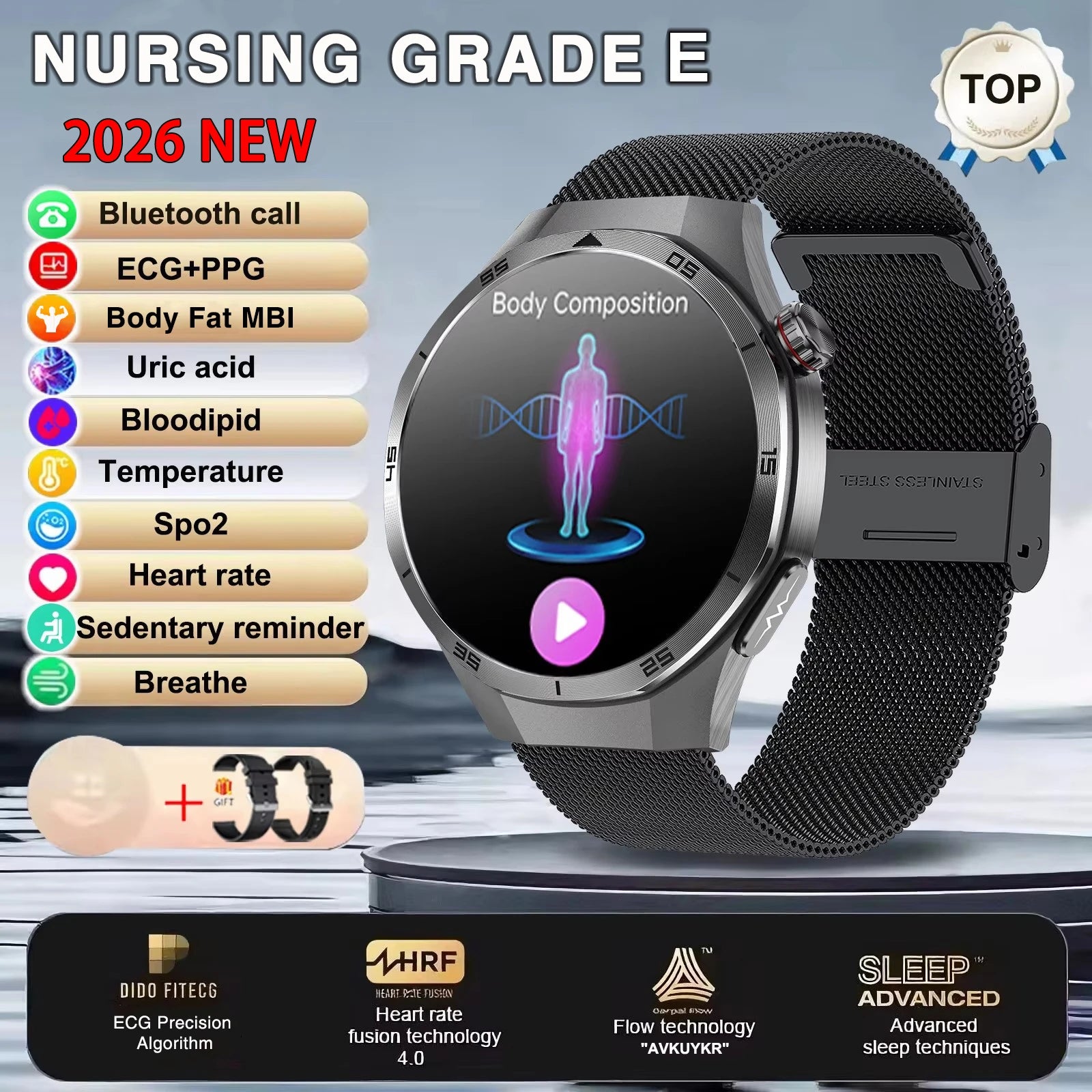 2026 New Nursing Grade ECG+PPG Smart Watch Health Analysis Blood pressure Lipids Uric acid Wireless HD Call Smartwatch Men Women