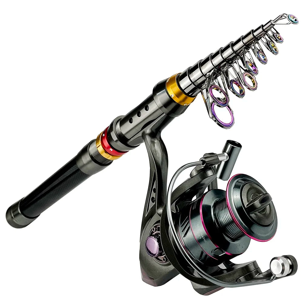 1.8-3.6m Carbon Fiber Fishing Rod And Reel Combo Super Hard Telescopic Fishing Pole Spinning Reel Kit Max Resistance 3-8kg Pesca Main image