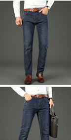 2024  Straight Regular Blue Stretch Denim Trousers Spring Autumn Men Classic Jeans Business Fashion Men's Smart Jeans