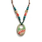 Handmade Vintage Ceramic Necklace Retro craft pottery Ethnic Style Chinese Pendant Unique Women's Accessory  X840G