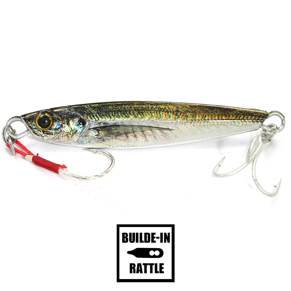 B&U Rattle Jig Sea Fishing Lures Metal Jig 40g 60g 80g Long Casting Lure Spinning Artificial Bait with Hook Spoon Fishing Tackle