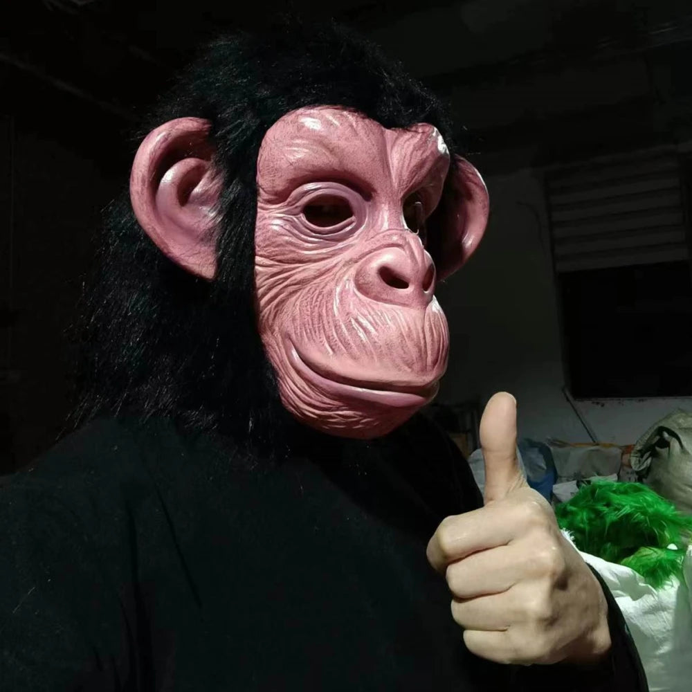 Deluxe Chimp Mask With Hair Novelty Latex Full Head Masks For Halloween Fancy Dress Party Cosplay Monkey Animal Mask