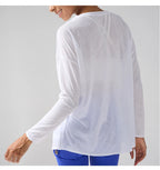 Fashion Women's Breathable Loose Quick Drying Long Sleeve Yoga Shirts Slimming Side Slits Leisure Running Fitness Cycling Tops