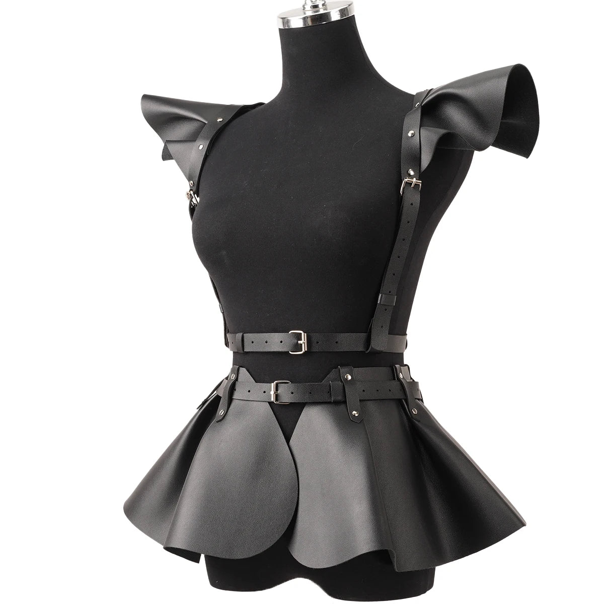 Leather Skirt Women's Belts Fashion Body Harness Belt Skirt With Ruffle Hem Gothic Style Waist &Shoulder Belt Clothing Accessory