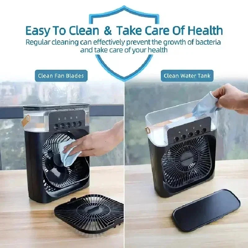 3 In 1 Mini Air Cooler Fan Portable Household Air Conditioner Humidifier LED Night Light For Home Office Desk Use25.5x18.5x8cm