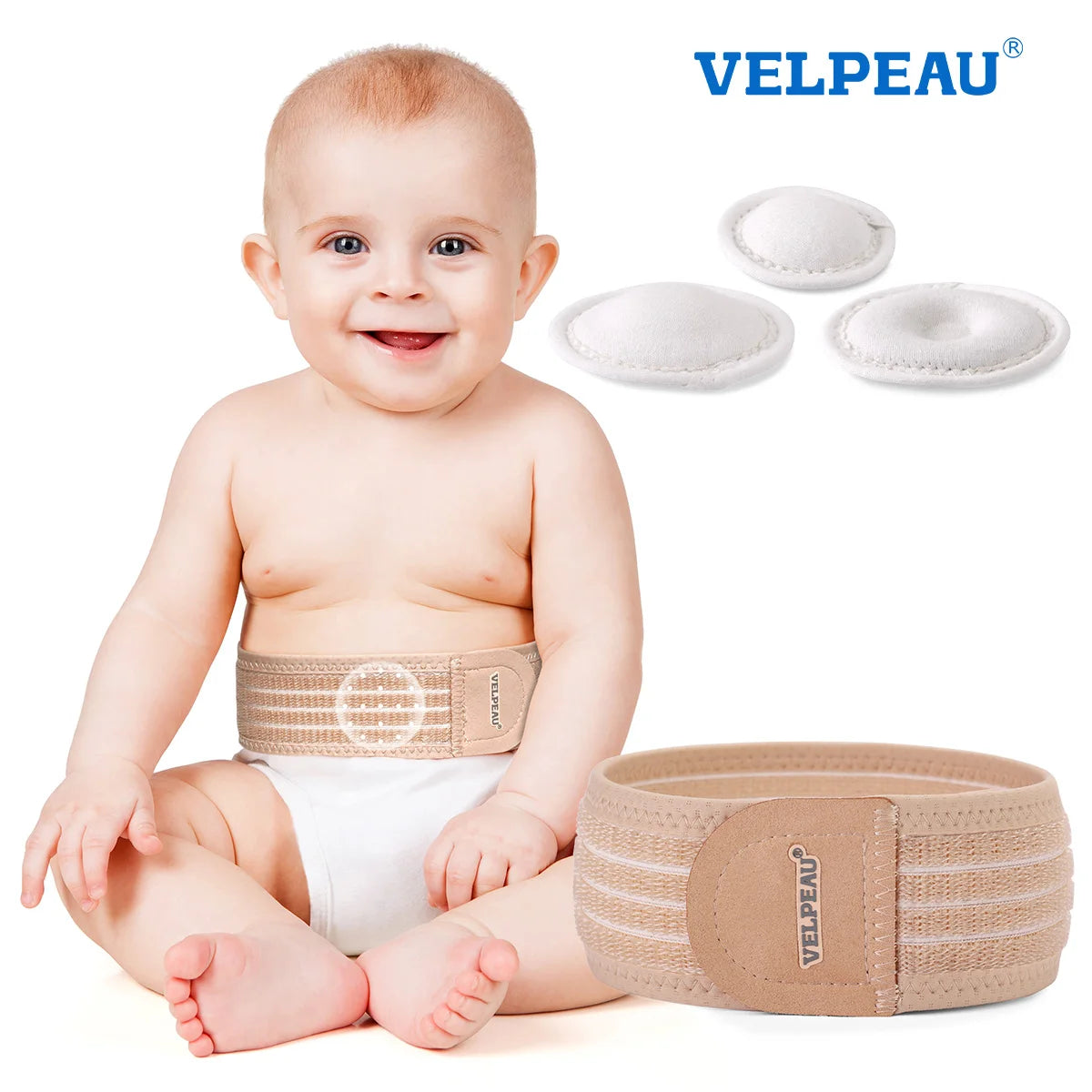 VELPEAU Baby Umbilical Hernia Belt, Newborn Belly Button Navel Band with 3 Compression Pads, Abdominal Binder Support for Infant Main image