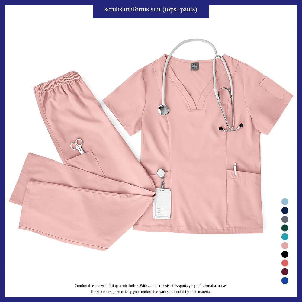 Niaahinn Scrubs Uniforms Sets Wholesale Medical Scrub Stretch Suit Healthcare Nursing Uniform Unisex Surgical Uniforms Woman Men