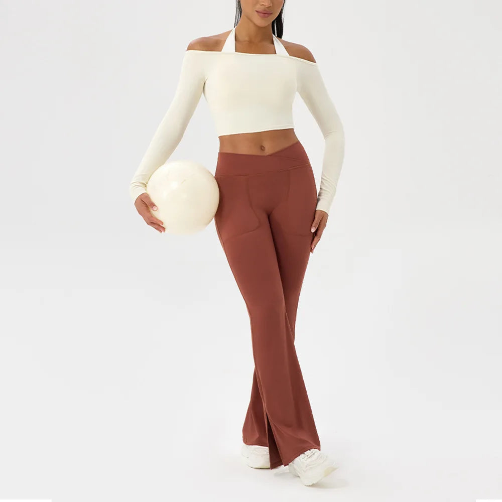 Yoga long-sleeved T-shirt women's one-shoulder sexy tight fitness wear top nude feel quick-drying sports sleeved Yoga Shirts