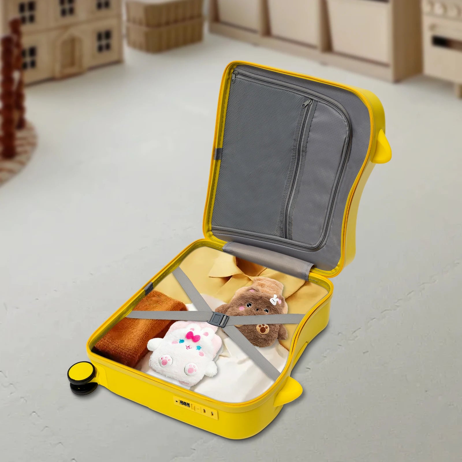 18 Inch Ride-On Suitcase, Cute Luggage with Internal Mesh Pocket, Storage Box with Swivel Casters for Short Trips, Yellow Main image