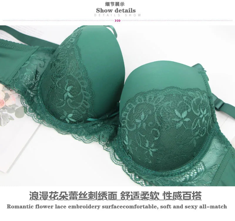 DaiNaFang Sexy Bras Set Green Black Beige Red White Purple Lace Bow Floral Underwear For Women Plus Size Lingerie