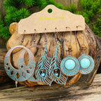Boho 3Pcs/set Ethnic Leaf Bronze Earrings Set Vintage Hanging Earrings for Women Gypsy Statement Jewelry Accessories Pendientes