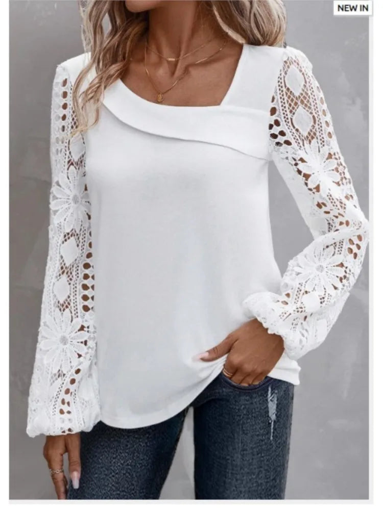 Fashion White Lace Blouse Women 2023 Casual New Arrivals Shirts And Blouses Elegant Female Loose Long Sleeve Tops Main image