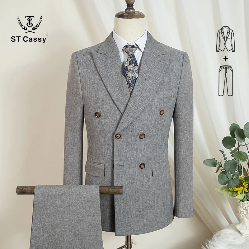 ST Cassy dark blue Elegant Man Suit 2 Pcs Set Modern Wedding Party Suits for Men Stylish Business office suit