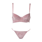 Hot Sale V-shape Underwire Ribbed Women Bra and Briefs Set Polyamide Women Underwear Sets Push-up Bra and Thongs Set