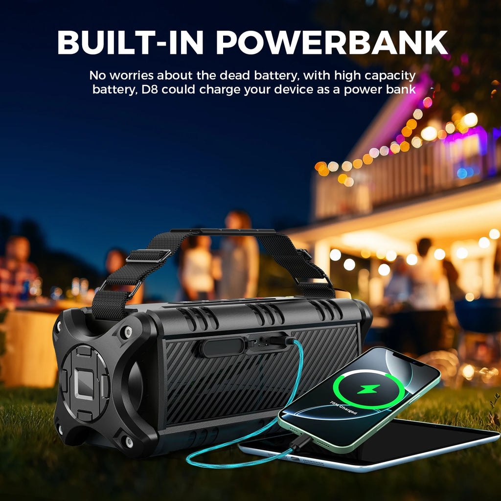 W-KING D8 Bluetooth Speaker, 50W RMS IPX6 Waterproof Loud Speakers Bluetooth Wireless, Large Outdoor Portable Speaker
