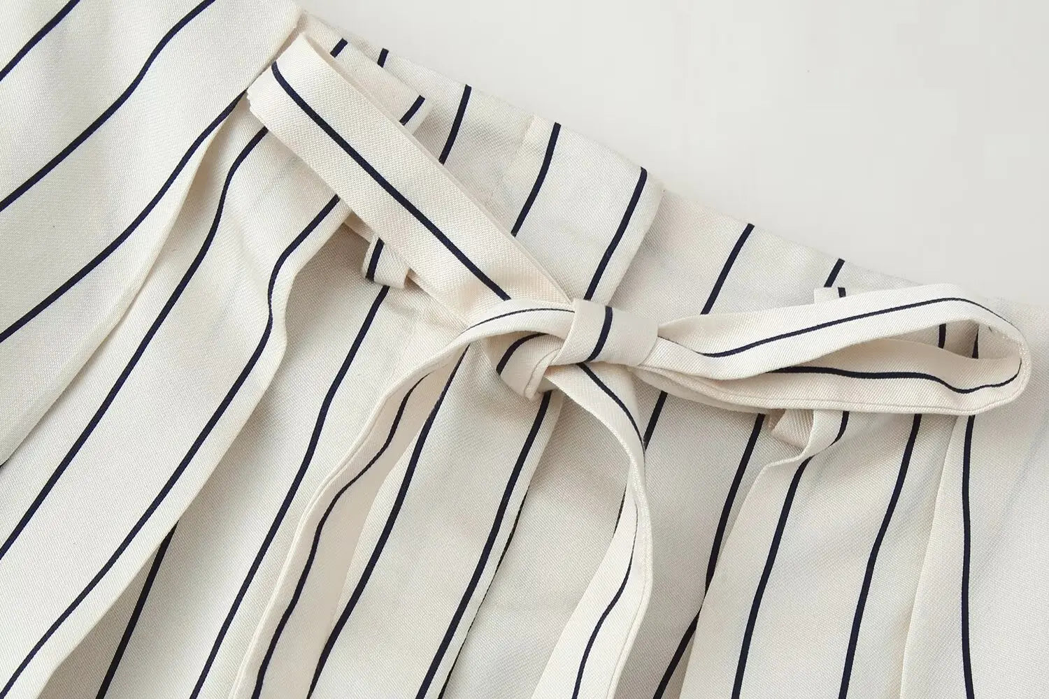 HH Women Spring New Fashion Vintage Versatile Beige Striped Puffy Sleeve Shirt+High Waisted Loose Pleated Casual Long Pants Set