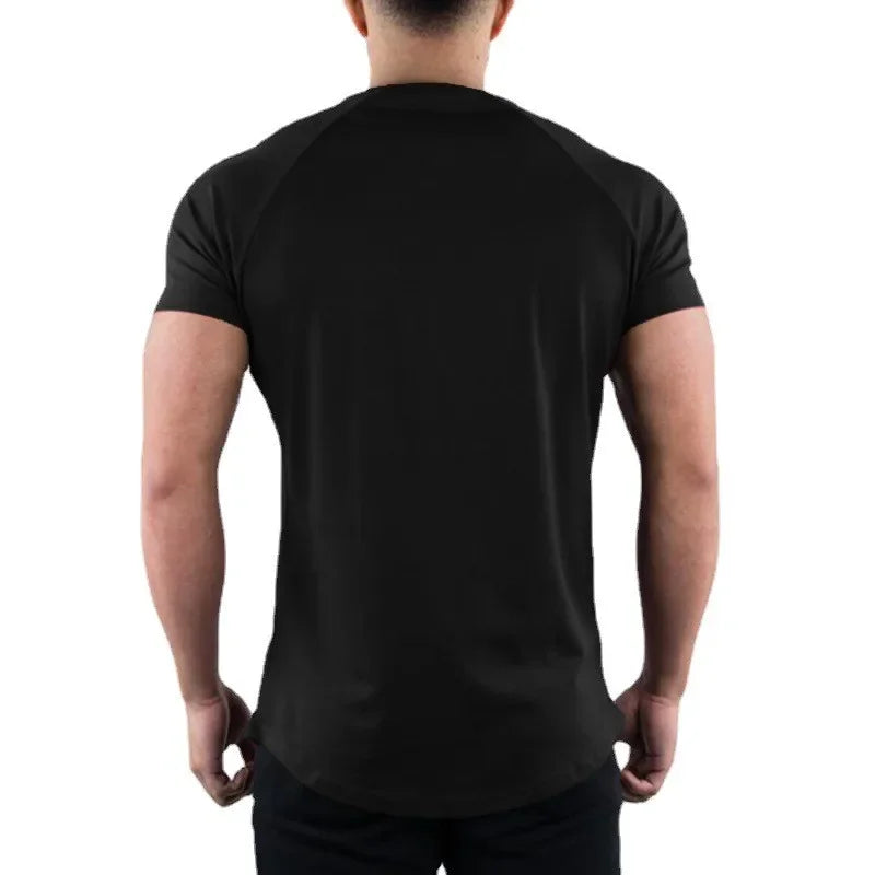 Men Summer Fitness Plain Gym T-shirt Clothing O-Neck Short Sleeve T shirt Cotton Slim Fit Tshirt Bodybuilding Workout Tees Tops