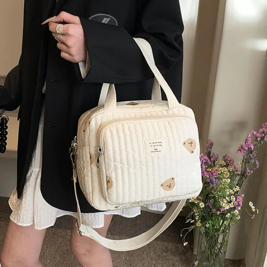 Cute Bear Mommy Bag Cotton Zipper Diaper Bag Women Handbag Nappy Caddy Organizer Baby Maternity Luggage Bag