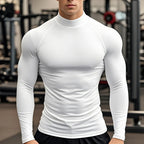 Plain Tight Absorb Sweat Elastic Shirts Gym Bodybuilding Fitness Turtleneck T-shirts Mens Long Sleeve Quick Dry Autumn Clothing