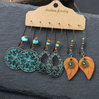 Boho 3Pcs/set Ethnic Leaf Bronze Earrings Set Vintage Hanging Earrings for Women Gypsy Statement Jewelry Accessories Pendientes