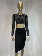 Sexy O Neck Long Sleeve Mesh Pearl Beige Black Celebrity Midi Women Bandage Set 2024 Designer Evening Party Women's Set