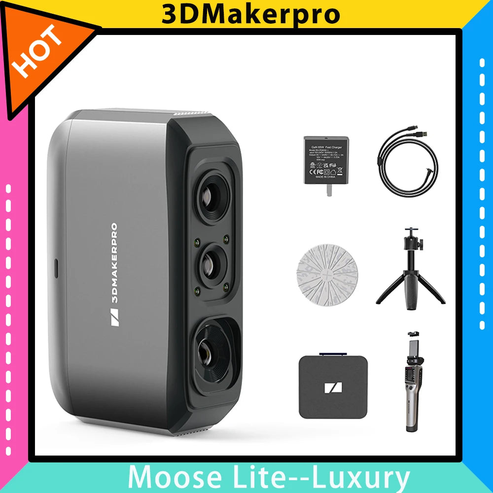 3DMakerpro Moose Lite 3D Scanner, NIR Light Source, 0.05mm Accuracy, 0.10mm Resolution, 24-bit Color Camera, 10fps Frame Rate, Anti-Shake Lenses, Compatible with Windows/MacOS - Luxury Version Main image