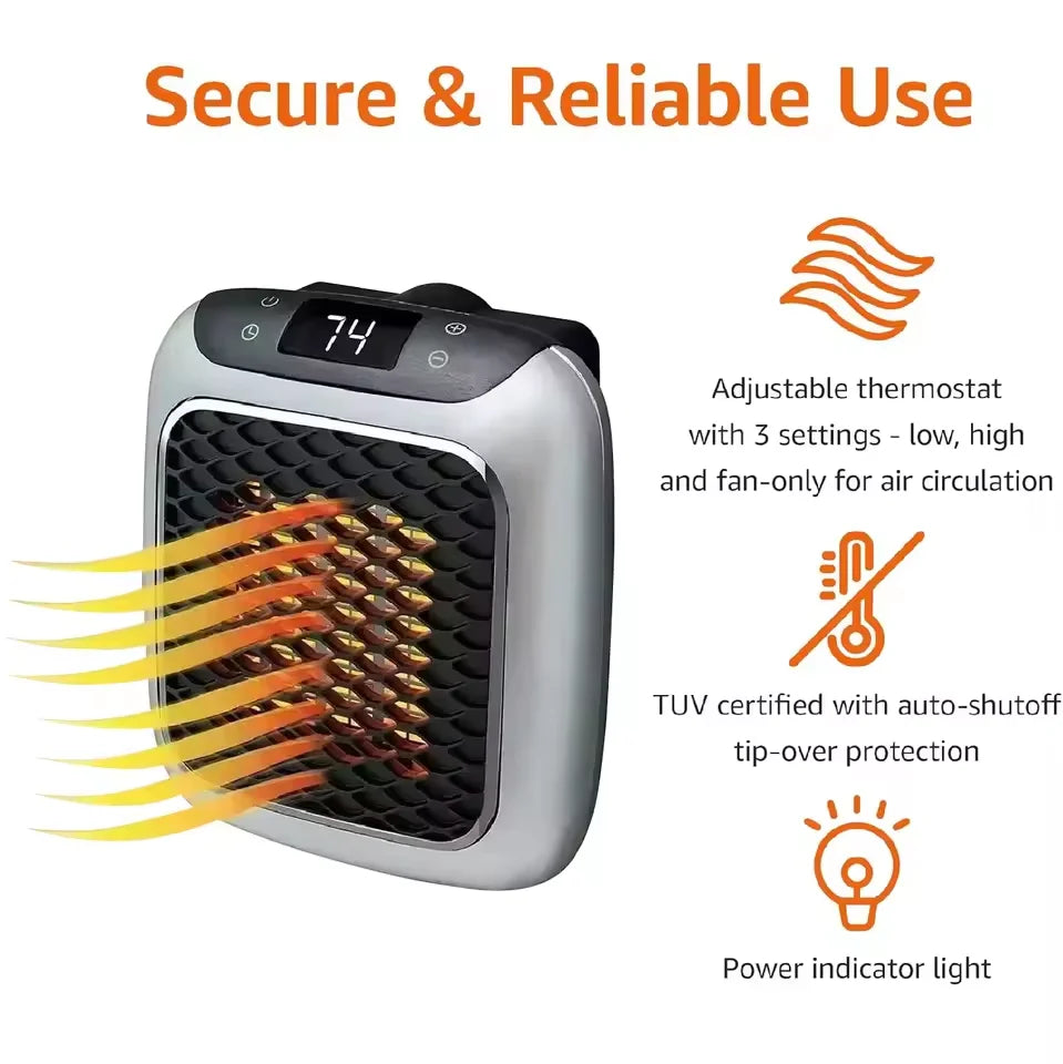 EU Plug In Heater Mini Electric Heater Warmer Wall Mounted PTC Ceramic Space Heater Portable Heater Fan for Home Office Bedroom