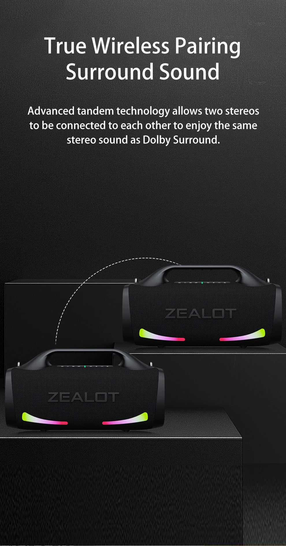 ZEALOT S79 Bluetooth Speaker 100W Portable Subwoofer HiFi Dual Pair Fast Charge 24000mAh Battery