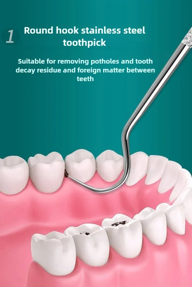 Stainless Steel Toothpick Set Reusable Toothpicks Tooth Flossing Tartar Removal Tool Portable Teeth Cleaner for Tooth Oral Clean