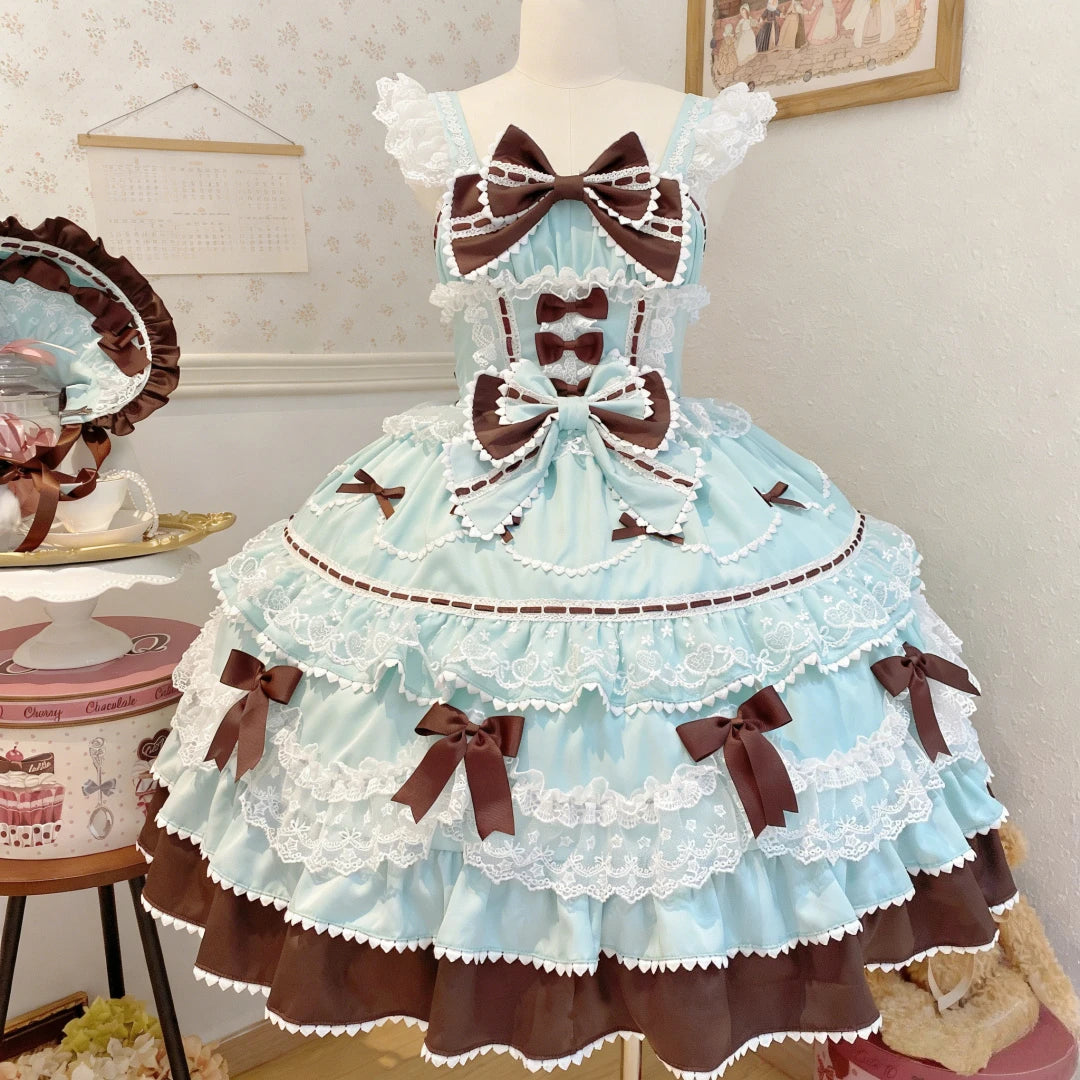 Summer Japanese Style Kawaii Lolita Dress Women Party Vintage Sweet Lace Bow Birthdays Cake Dresses Harajuku Y2k Bandage Dress