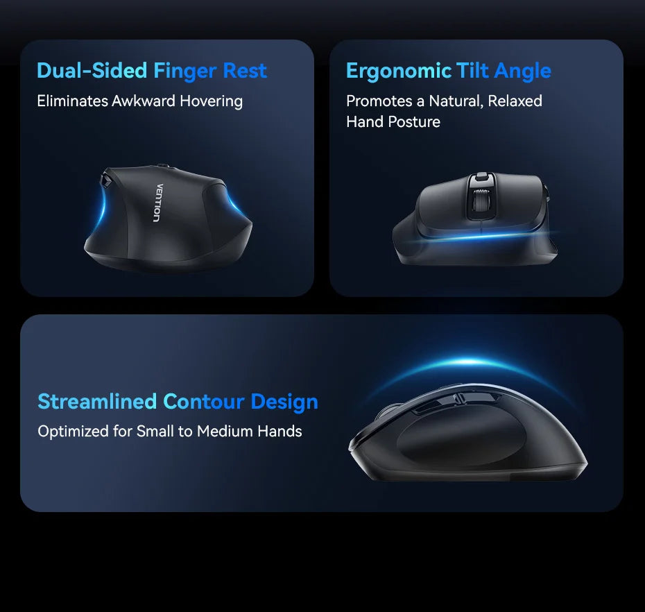 Vention Wireless Bluetooth 5.1 Mouse USB 2.4G Dual-Mode Ergonomic 4000 DPI Mute 6 Button Mouse for MacBook Tablet Laptop PC Mice
