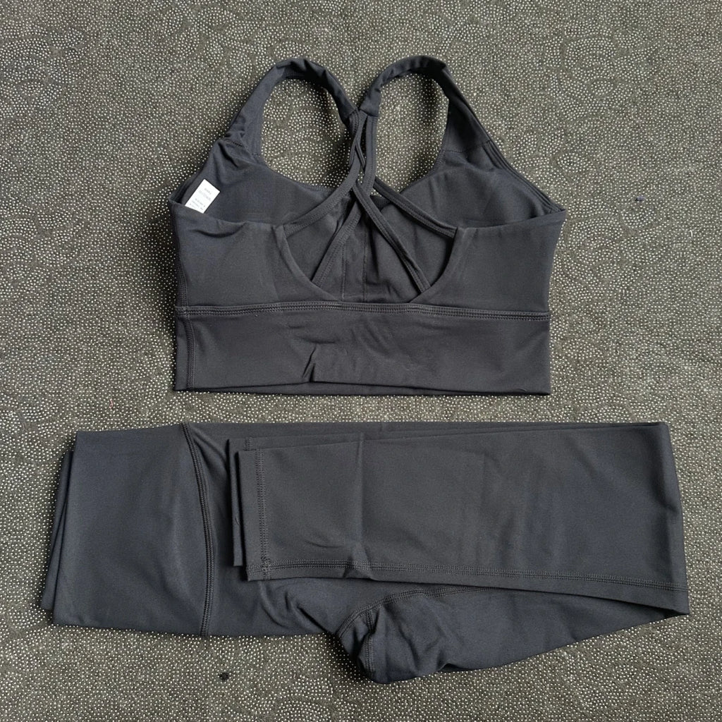 Solid Color Gym Yoga legging Set Soft Tight Women High Strength Fitness Bra With Sports Pant sportswear Proof of Squatting Proof
