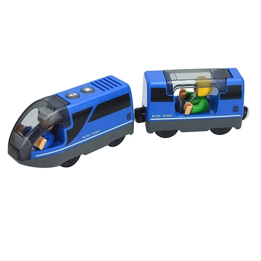 Magnetic Electric Train Car Locomotive Wooden Track Slot Diecast Railway With Two Carriages Train Wood Kid Toy Biro Leduo Track