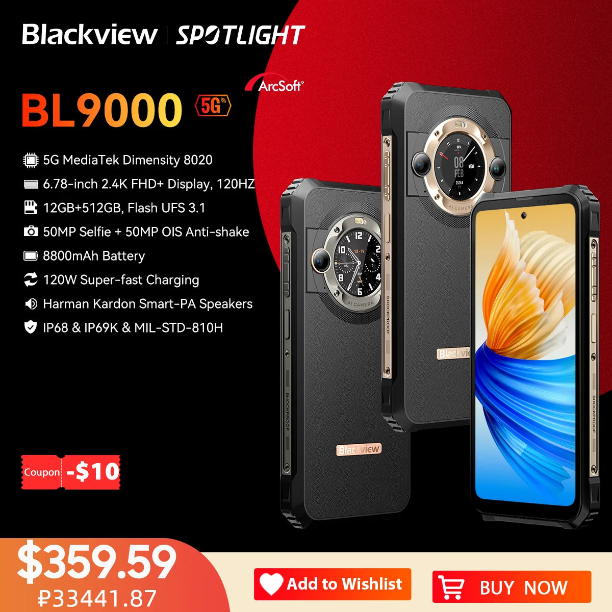 [World Premiere] Blackview BL9000 5G Rugged Smartphone 6.78" 2.4K FHD+ Display (12+12)GB 512GB Mobile Phone 8800mAh With 120W Main image