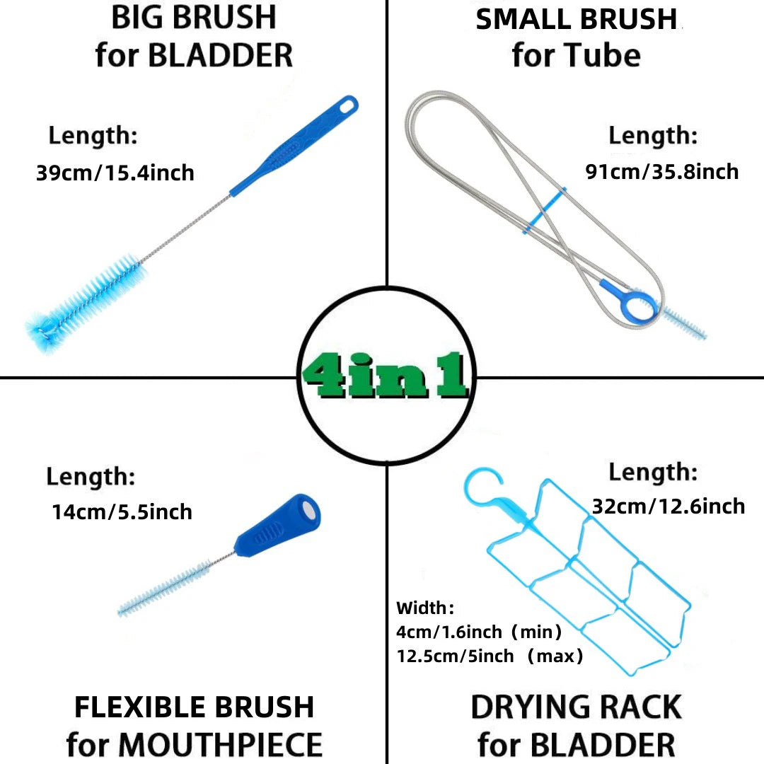 4 in 1 Hydration Water Bladder Cleaning Kit Multifunctional Tube Brush Drying Rack Portable Cleaner Tool for Camp Hike Water Bag