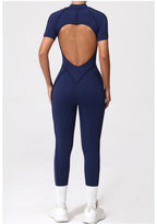Women's Yoga Jumpsuit Hip Lift Sports Fitness Removable Padding Backless Zipper Leggings One-Piece Running Workout Gym Jumpsuit