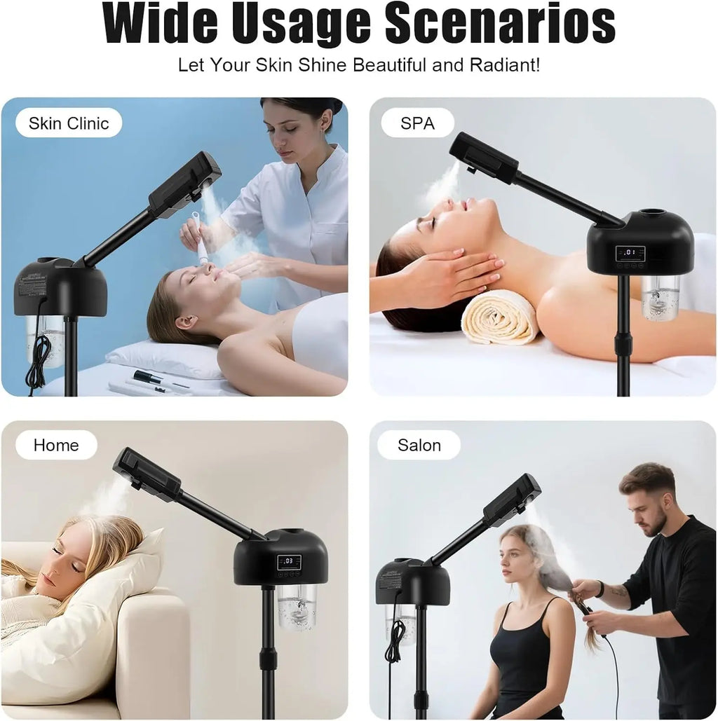 Portable Aesthetic Professional Height Adjustable Facial Steamer with LCD Screen and Wheels, Suitable for Beauty Salons and Home