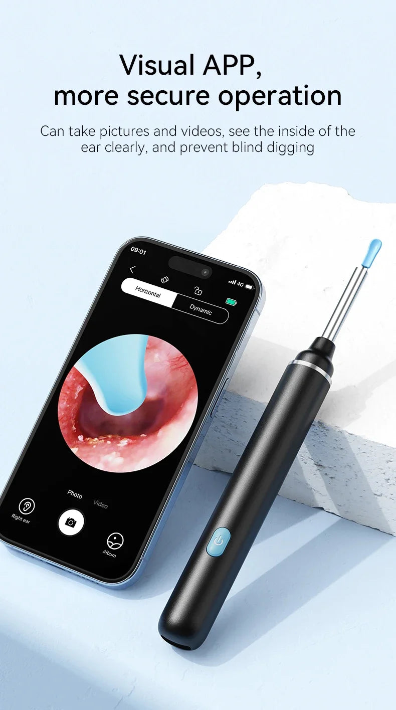 Wireless Ear Wax Removal with Camera Rechargeable Ear Cleaner 1080P Check Camera with Ear Spoon Set Canal Clean