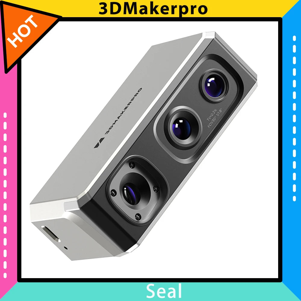 3DMakerpro Seal 3D Scanner, Blue Light Source, 0.01mm Accuracy, 0.05mm Resolution, 10fps Frame Rate, Visual Tracking, Anti-Shaking, 100x75mm Single Capture Range, 180-280mm Work Distance, 24-bit Color Scanning Main image