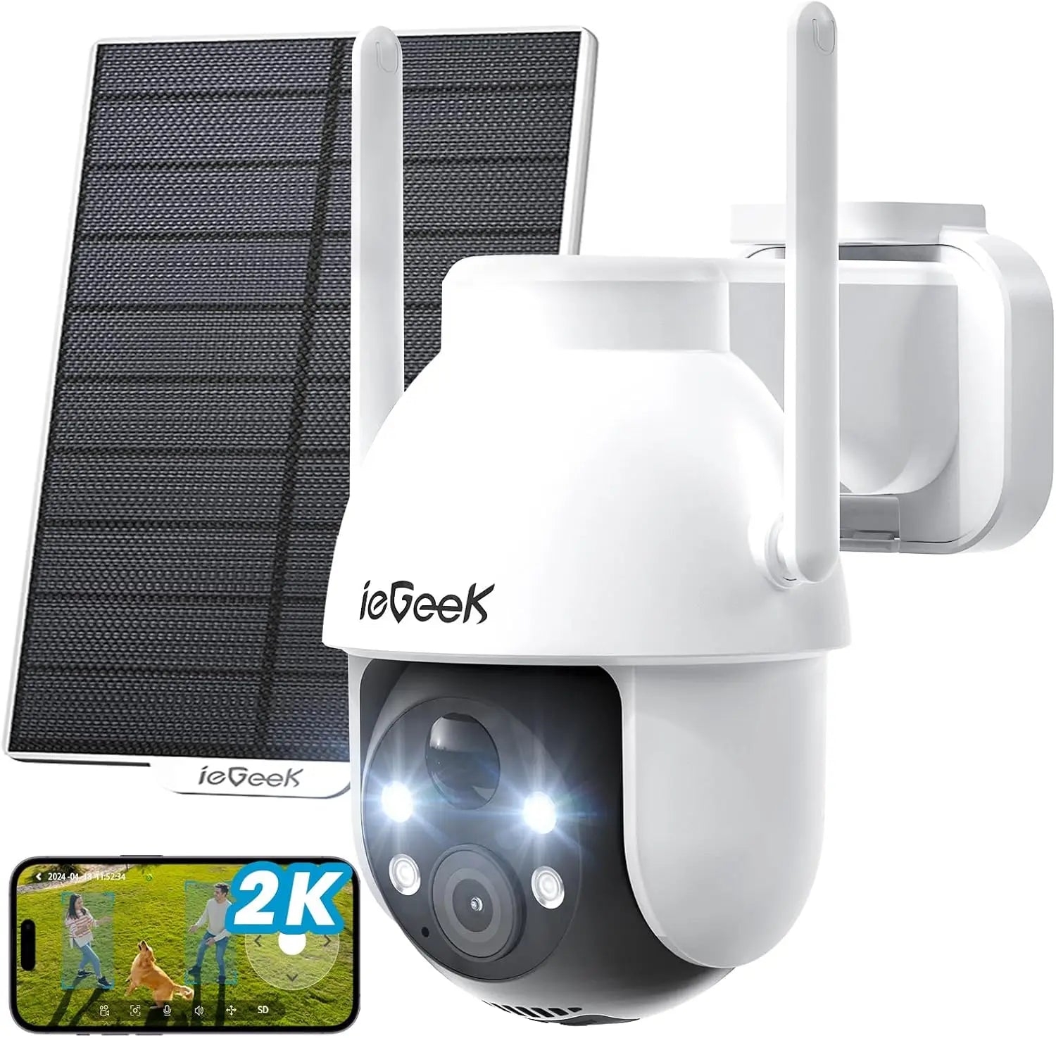 ieGeek 2K 3MP 360° PTZ HD Outdoor Solar Surveillance Camera,  Outdoor Battery  with PIR Motion Sensor, Colour Night Vision Main image