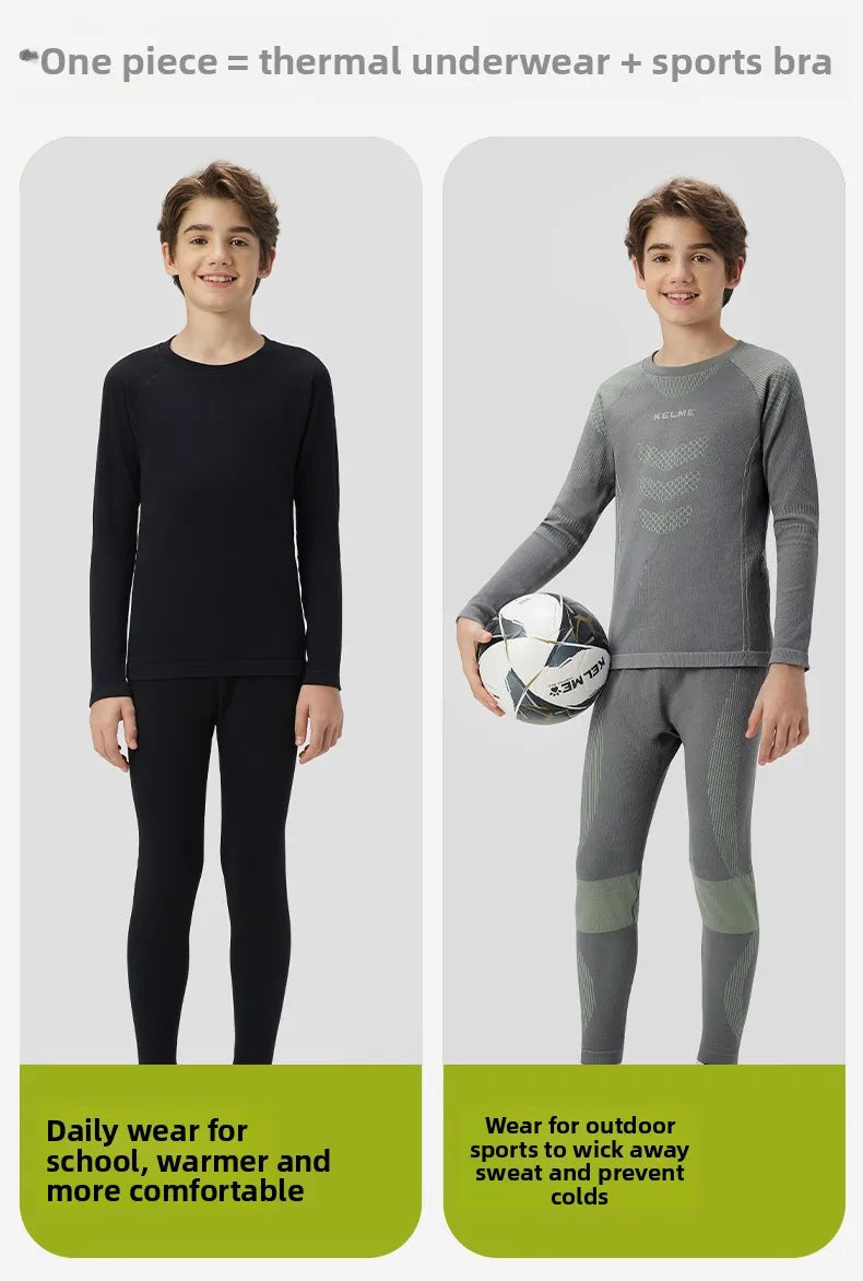 Kelme Children's Quick Drying Clothes Set Outdoor Running Sports Long Sleeve Knitted Training Base Shirt For Boys And Girls