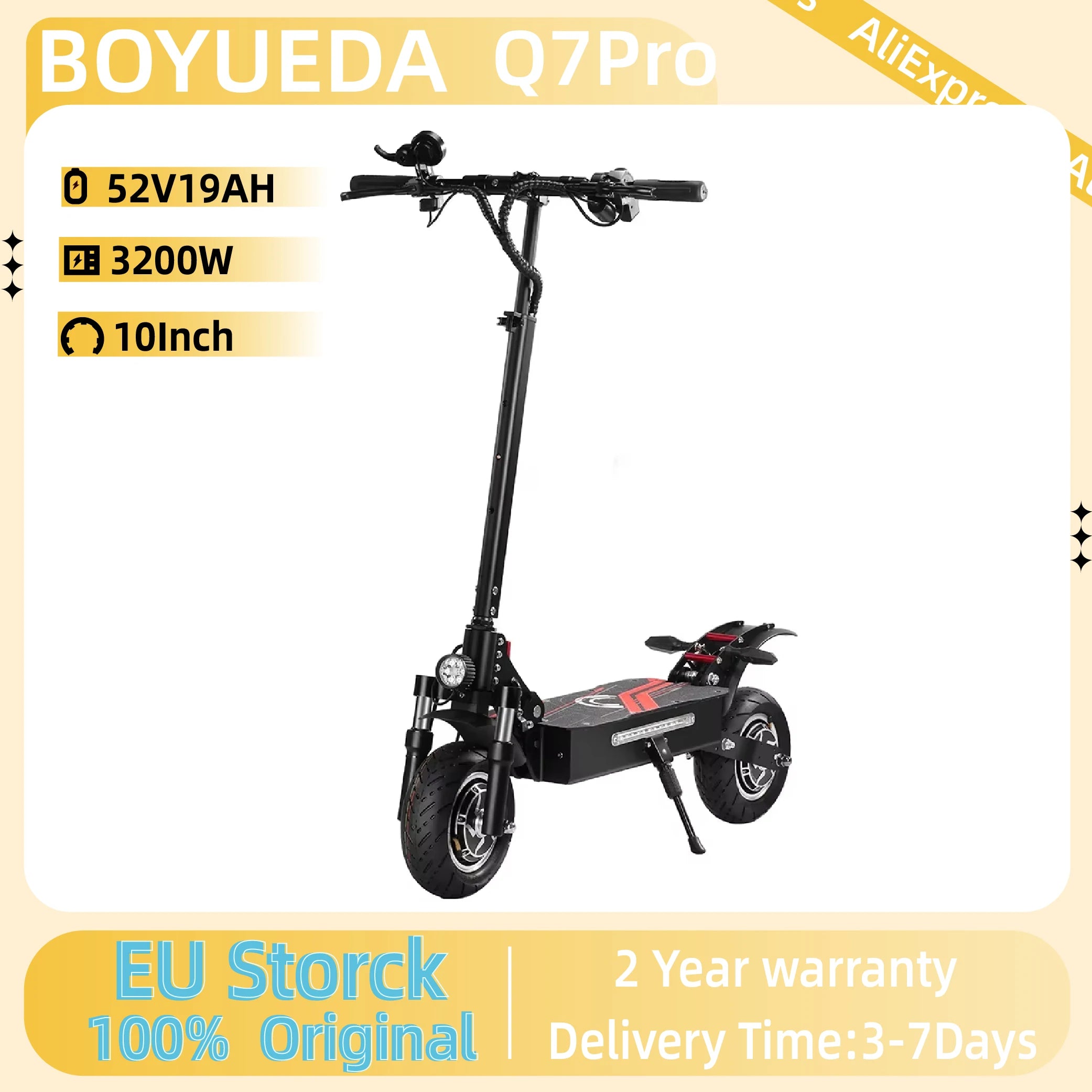 BOYUEDA Q7PRO Electric Scooter 3200W Dual Motor 52V19AH Foldable 10 Inch Tire 70KM/H Max Speed 70KM Mileage with Seat Main image