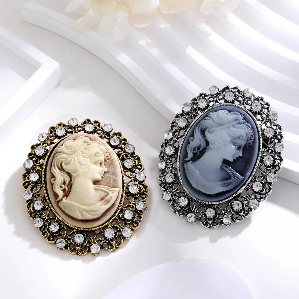 Vintage Victorian Design Queen's Cameo Brooch Pin, Antique Wedding Beauty Jewelry Gift, Elegant Style