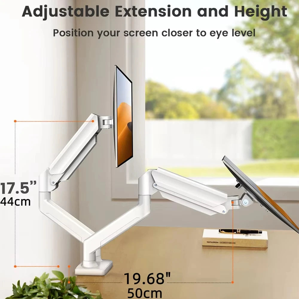 Dual Monitor Mount for 13″–32″ Screens, Adjustable Dual Monitor Stand, with 180° Swivel, Tilt, 360° Rotation for Home Office
