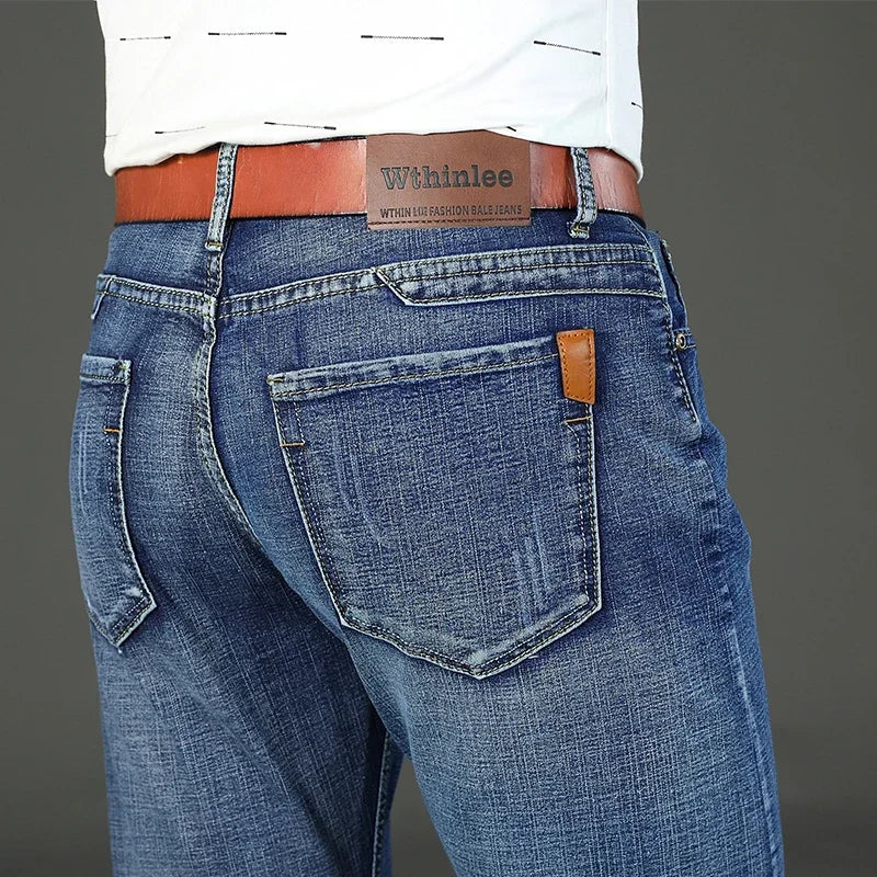 2024  Straight Regular Blue Stretch Denim Trousers Spring Autumn Men Classic Jeans Business Fashion Men's Smart Jeans Secondary image