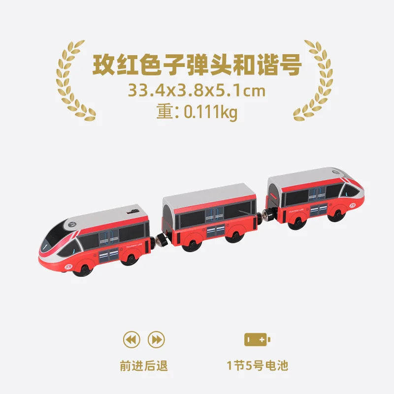wooden Electric car set Magnetic Electric Train with Little Doll Diecast Slot Toy set Compatible Railway Wood Track Rail Train