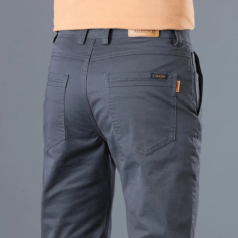 2024 Men's High Quality Pure Cotton Classic Solid Color Casual Pants Business Stretch Cotton Slim Straight Brand Trousers Male Main image