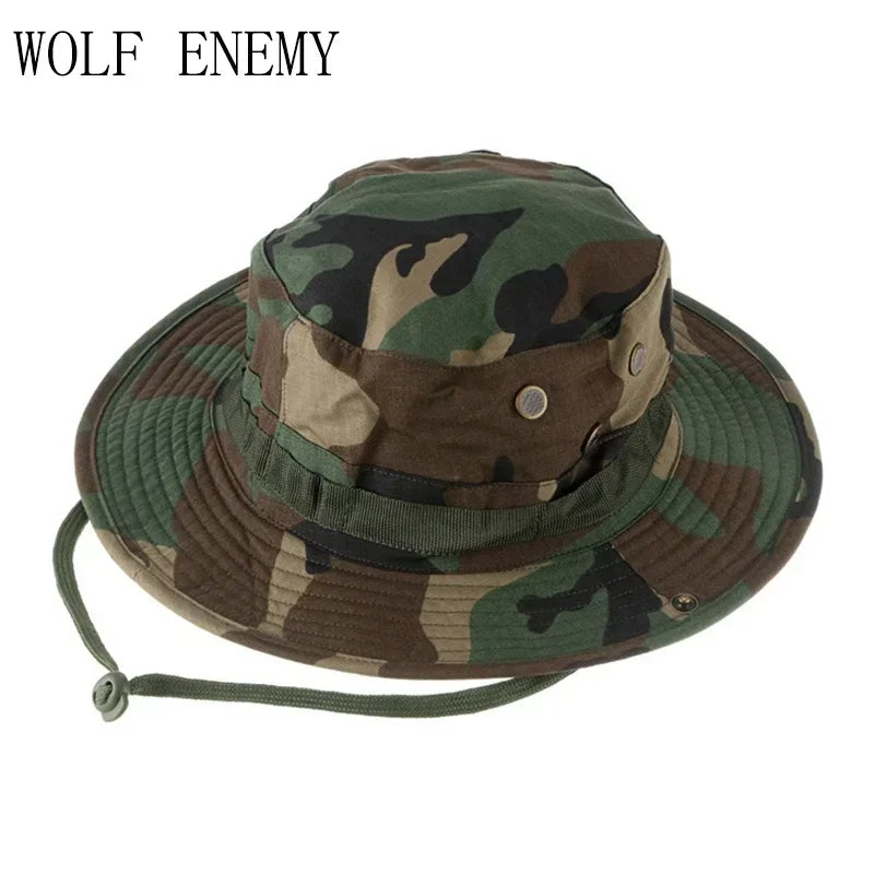 Multicam Tactical Fisherman Hats Foldable Outdoors Sniper Camouflage Fishing Cap Outdoor UV Sunscreen Panama Hunting Bucket Hat