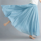 new 2020 Women Linen Cotton Long Skirts Elastic Waist Pleated Maxi Skirts Beach Boho Vintage Summer Skirts Faldas Saia